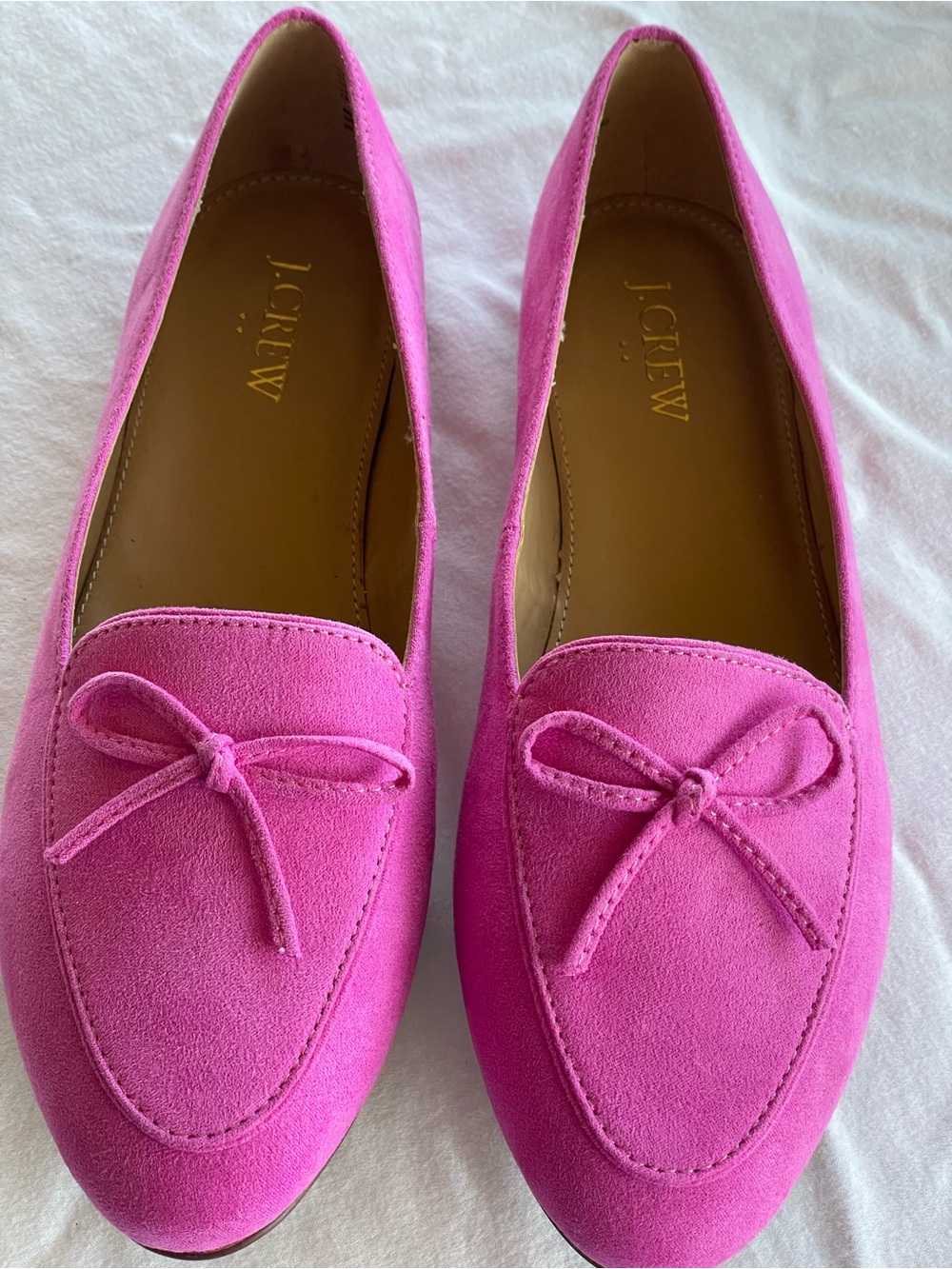 J J.Crew Size 7 Hot Pink Suede Bow Loafers Ballet Flats Barbiecore Prep Slip On